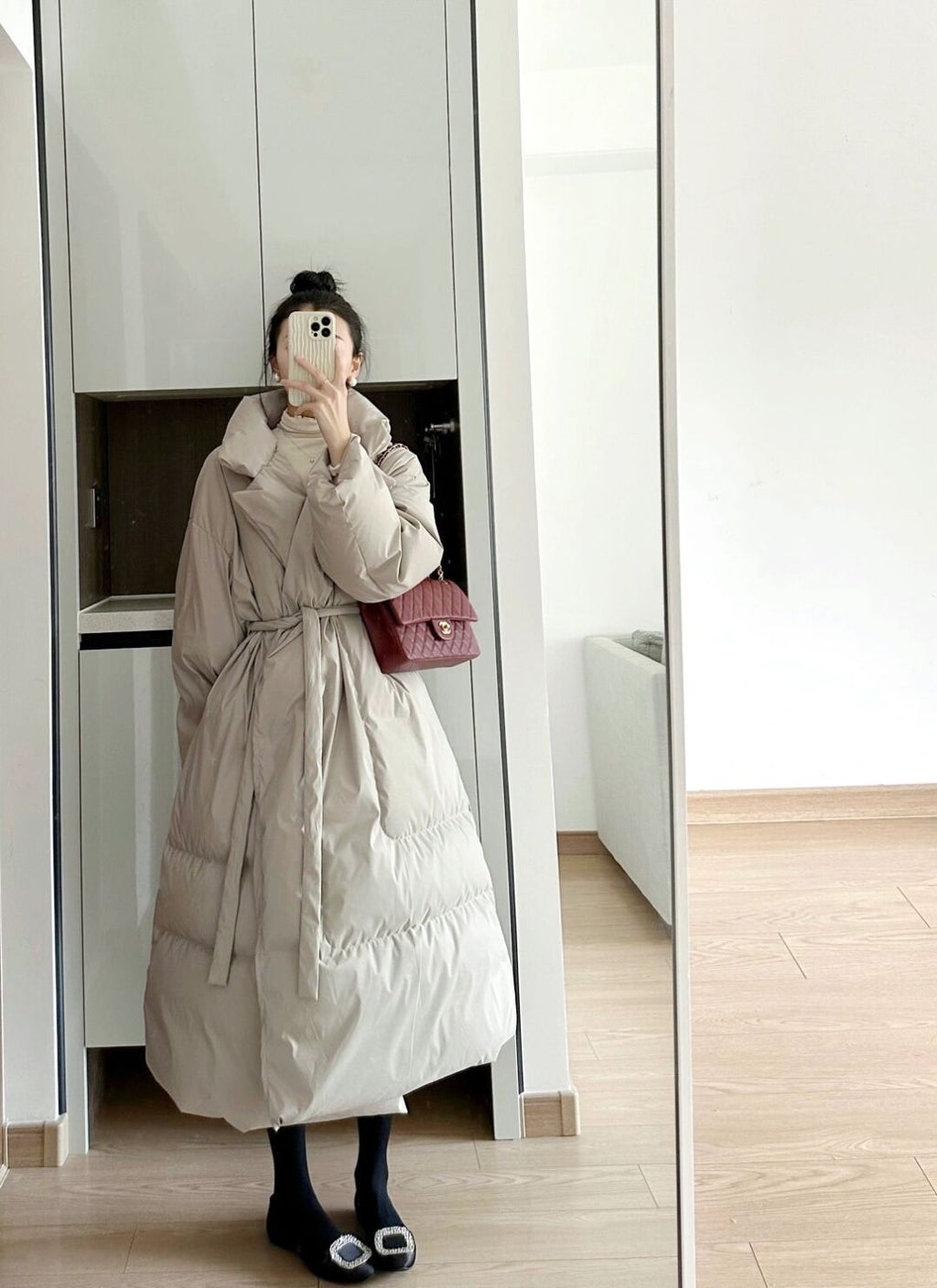 Loose Over Knee Thick Mid-length Down Cotton Jacket Coat Women