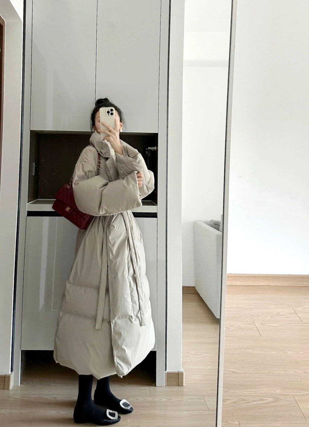Loose Over Knee Thick Mid-length Down Cotton Jacket Coat Women