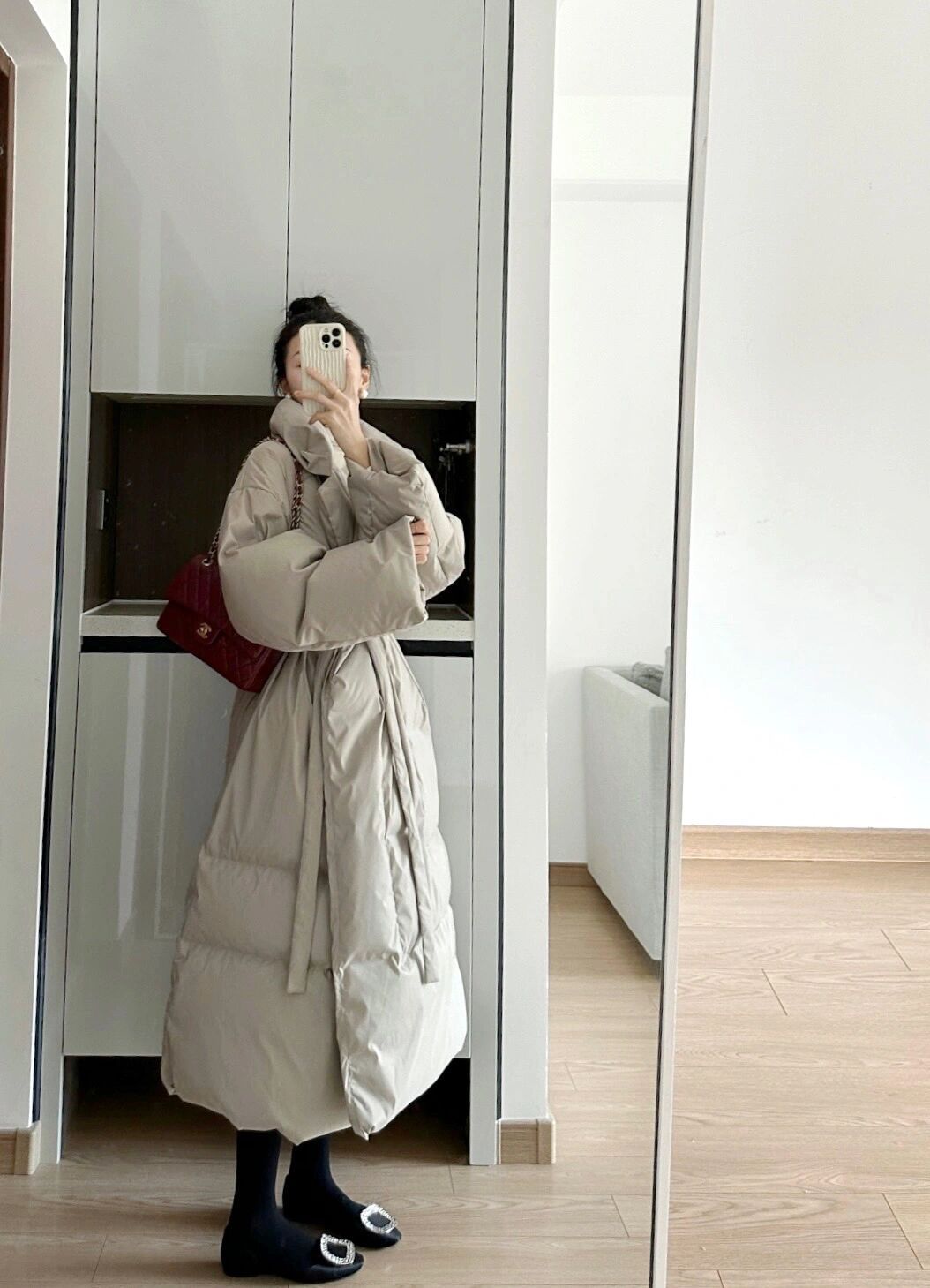 Loose Over Knee Thick Mid-length Down Cotton Jacket Coat Women