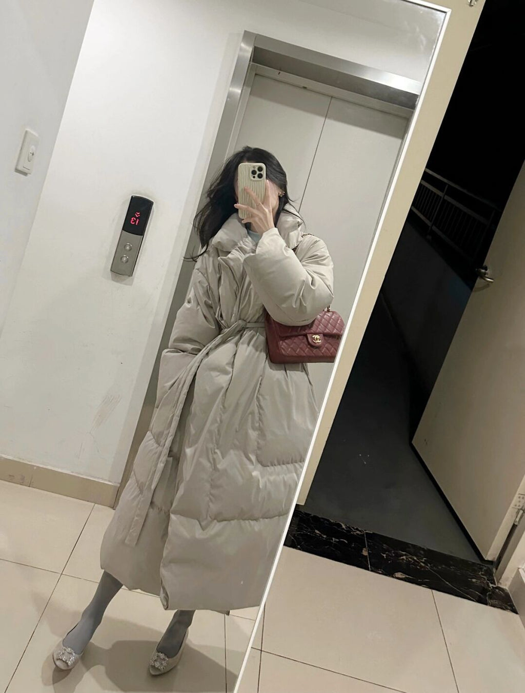 Loose Over Knee Thick Mid-length Down Cotton Jacket Coat Women
