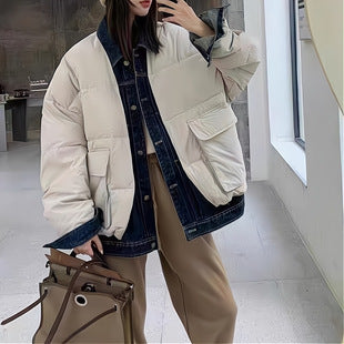Loose Over Knee Thick Mid-length Down Cotton Jacket Coat Women