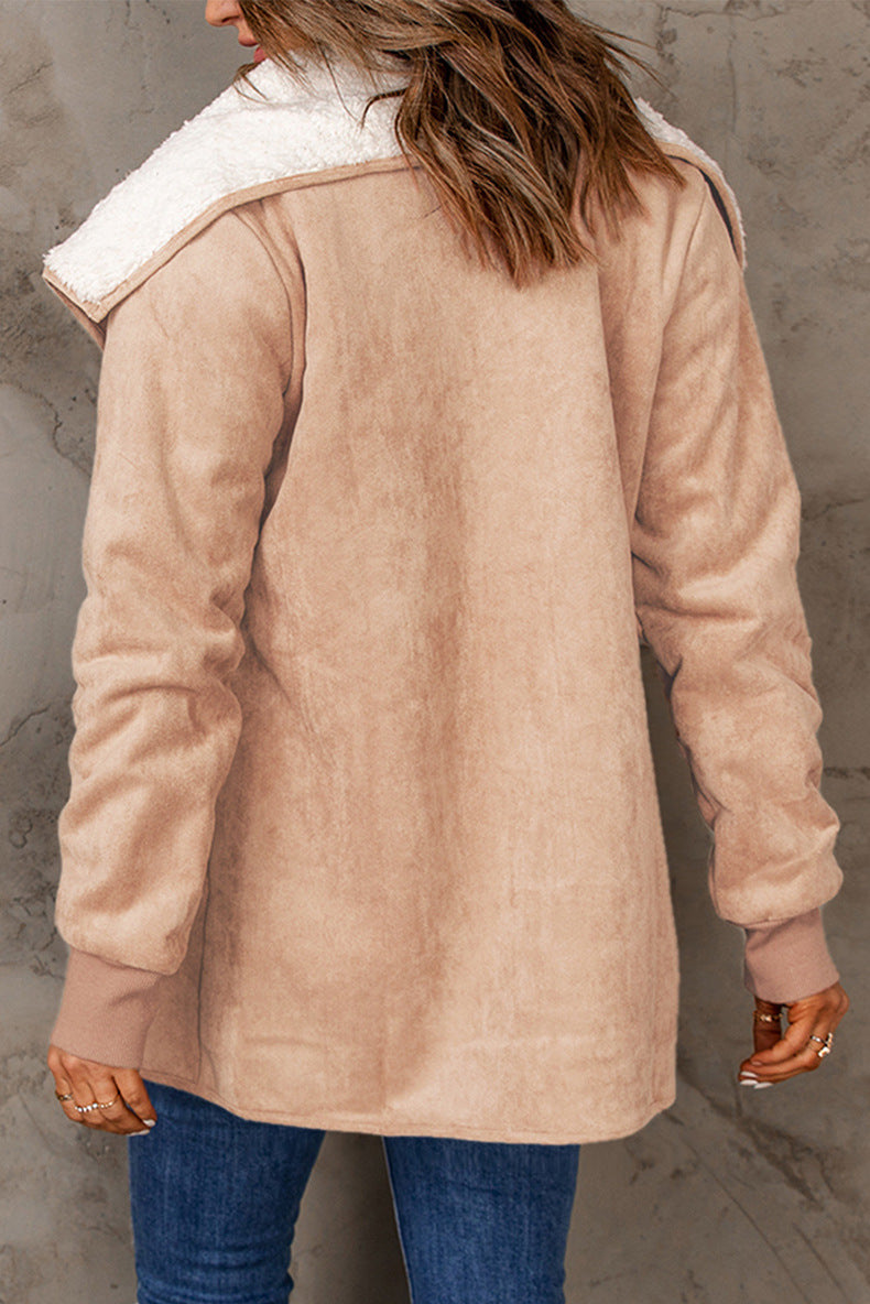 Pure Color Suede Jacket Long Loose Lapel Long Sleeves Coat For Women