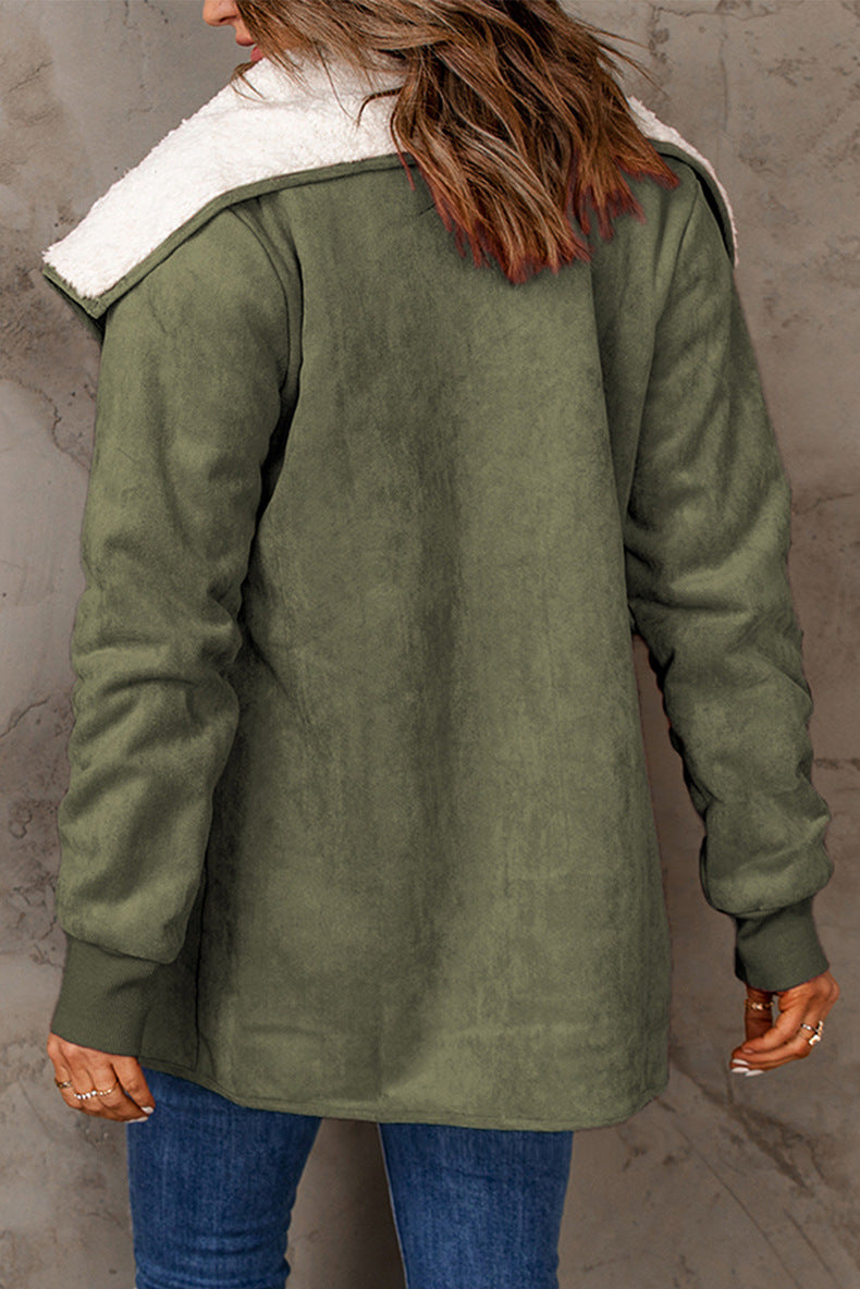 Pure Color Suede Jacket Long Loose Lapel Long Sleeves Coat For Women