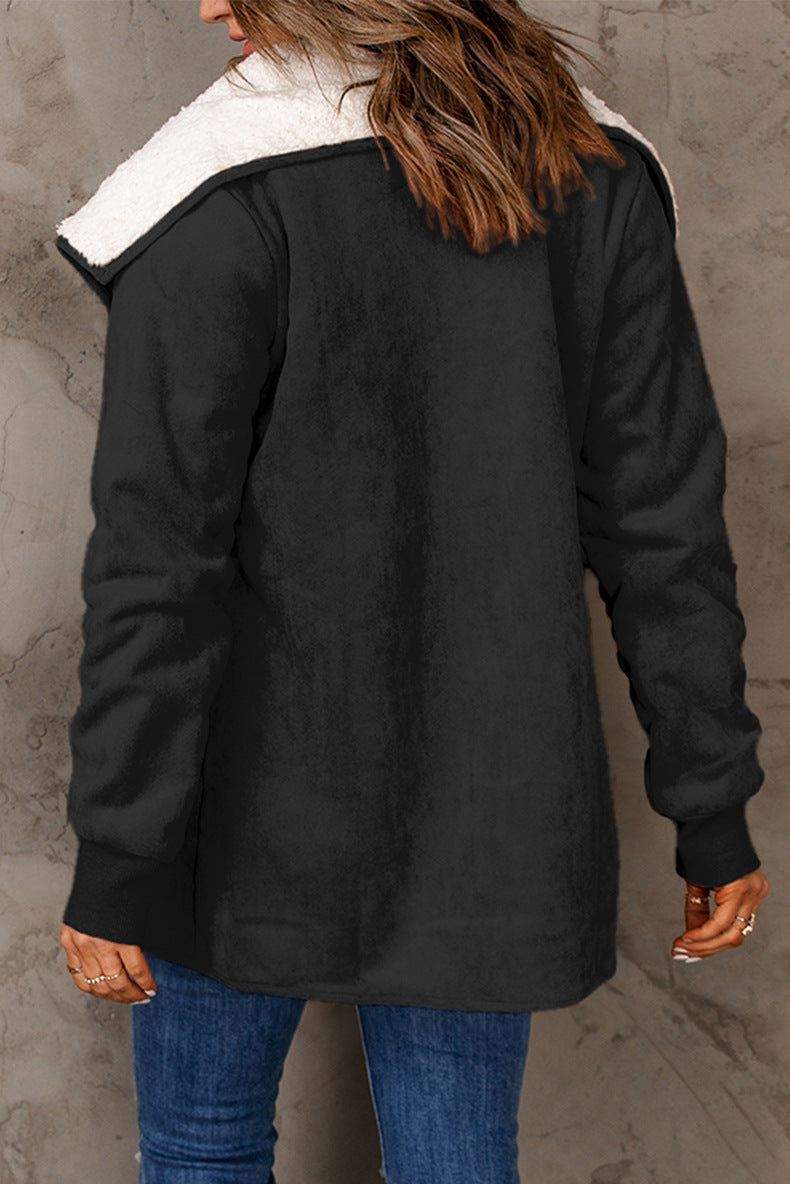 Pure Color Suede Jacket Long Loose Lapel Long Sleeves Coat For Women