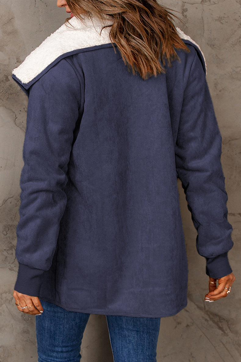 Pure Color Suede Jacket Long Loose Lapel Long Sleeves Coat For Women