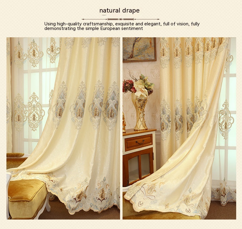 Crown European Embroidery Cloth Mesh Curtains Living Room Bedroom Simple