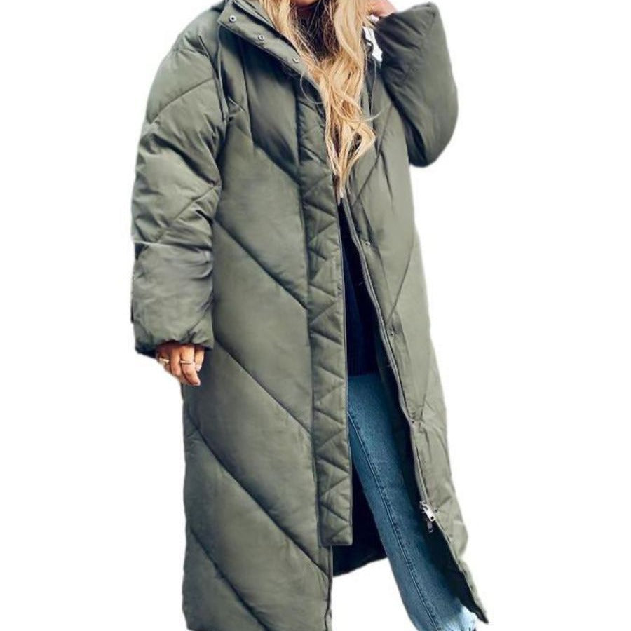 Solid Color Hooded Cotton Jacket Long Sleeve Zipper Coat For Women