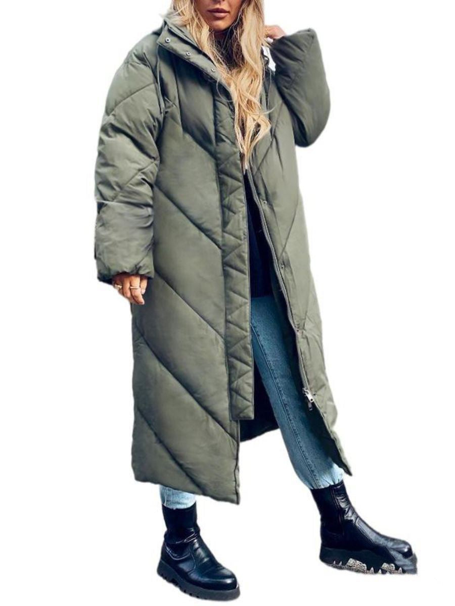 Solid Color Hooded Cotton Jacket Long Sleeve Zipper Coat For Women