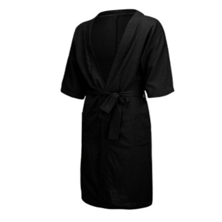 Men's And Women's Long Solid Color Linen Pajamas Robe Bathrobe