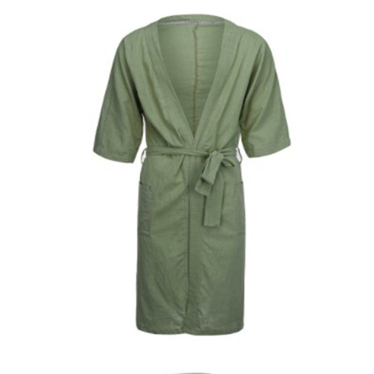 Men's And Women's Long Solid Color Linen Pajamas Robe Bathrobe