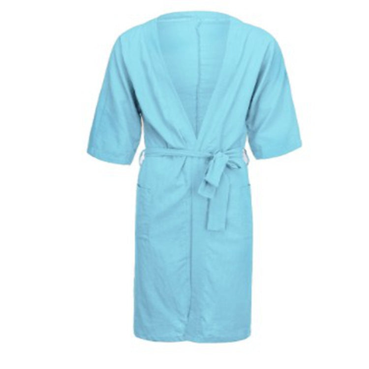 Men's And Women's Long Solid Color Linen Pajamas Robe Bathrobe