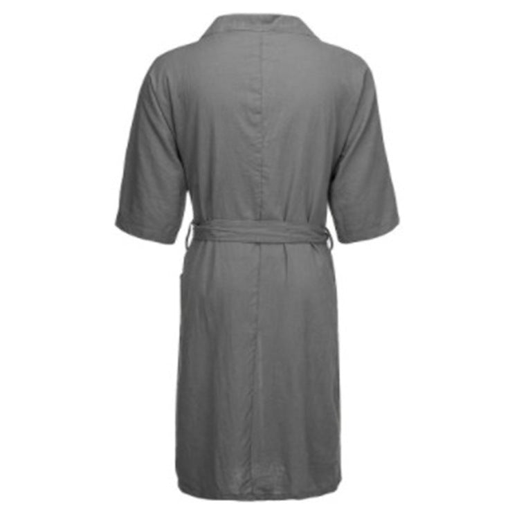 Men's And Women's Long Solid Color Linen Pajamas Robe Bathrobe