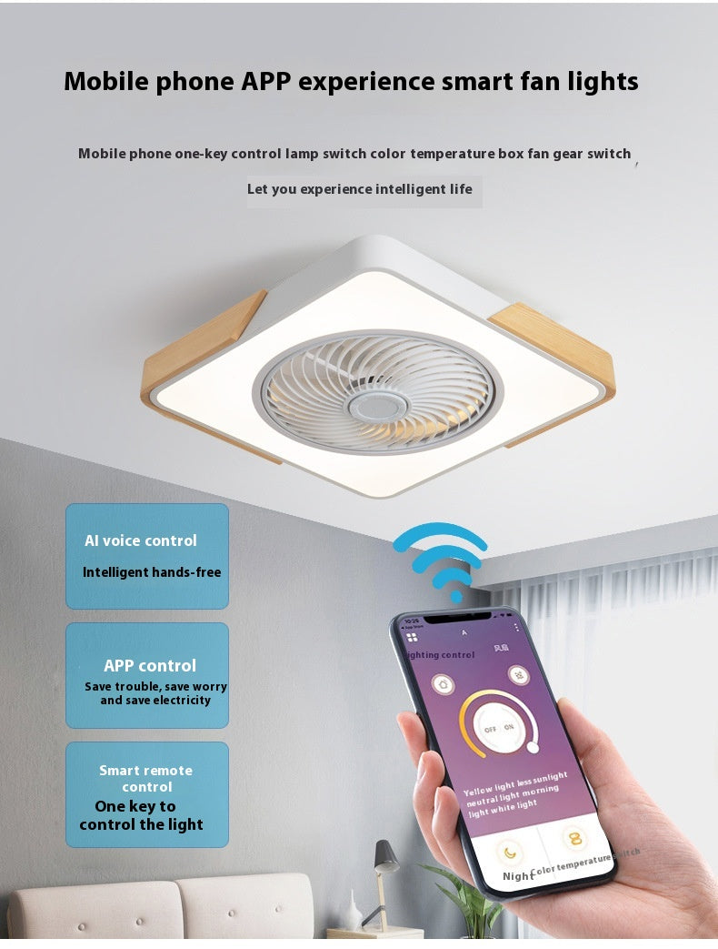 Solid Wood Ceiling Fan Lamp Bedroom Invisible Dining Room Ceiling Fan Lights