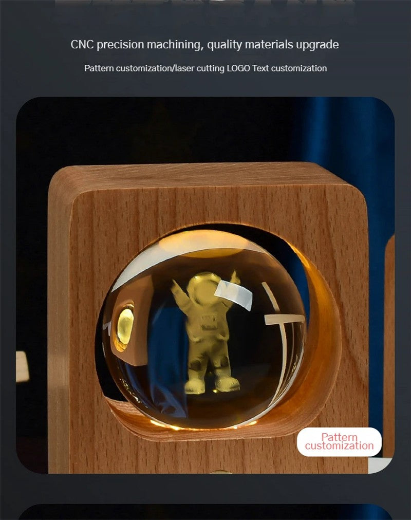 Beech Crystal Ball Night Light 3D Laser Engraving Elk Jellyfish LED Nightlights USB Dimmable Lamp For Bedroom Decoration Gifts Home Decor