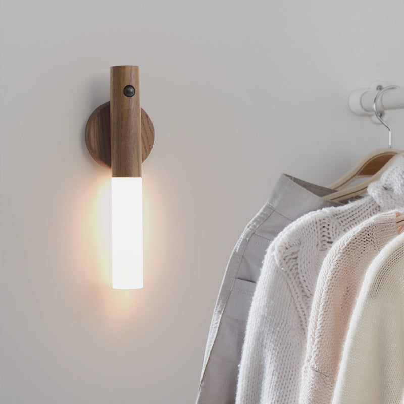 Auto LED USB Magnetic Wood Wireless Night Light Corridors Porch Lights PIR Motion Sensor Wall Light Cabinet Lamp
