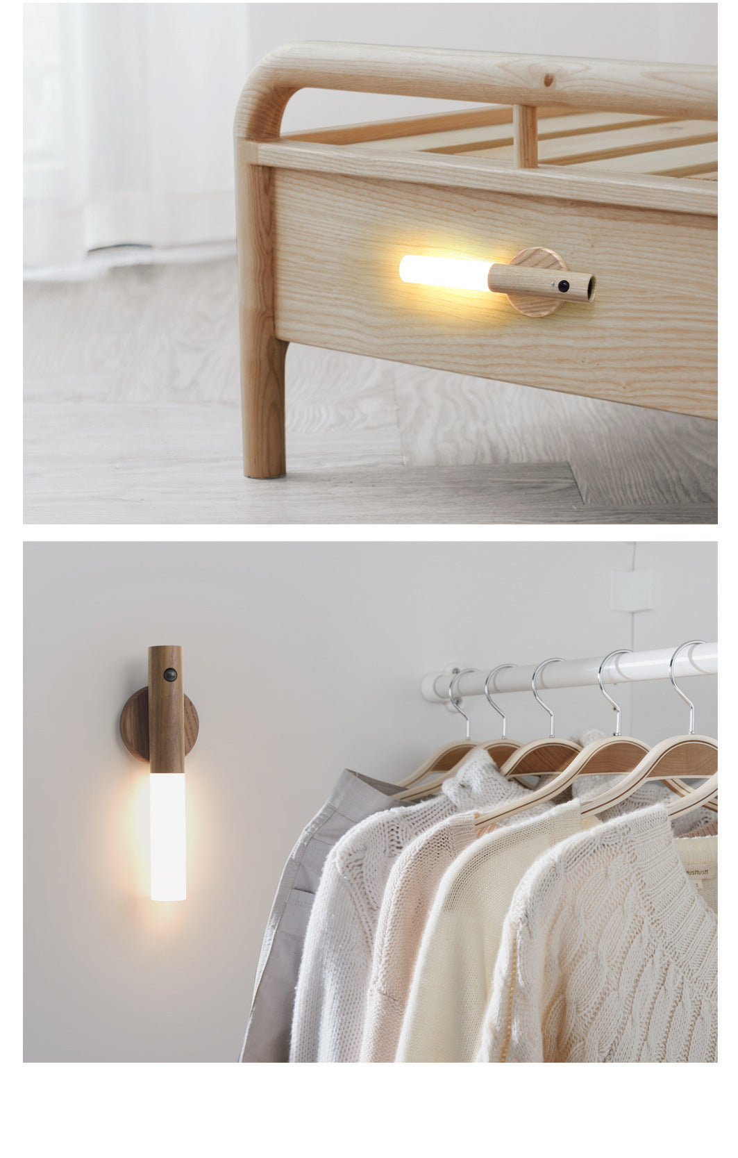 Auto LED USB Magnetic Wood Wireless Night Light Corridors Porch Lights PIR Motion Sensor Wall Light Cabinet Lamp