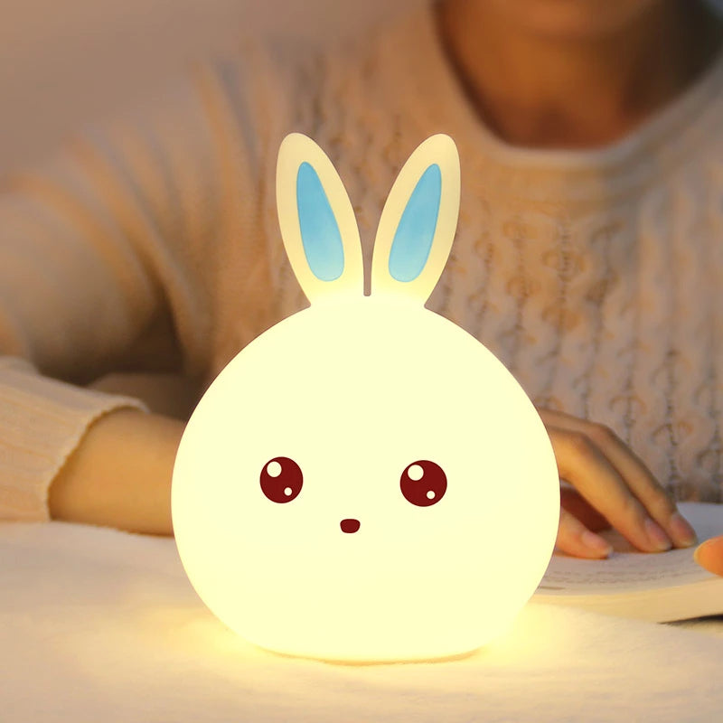 Cute Night Light Animal Rabbit Night lamps Touch Sensor Silicone LED Colorful Lights