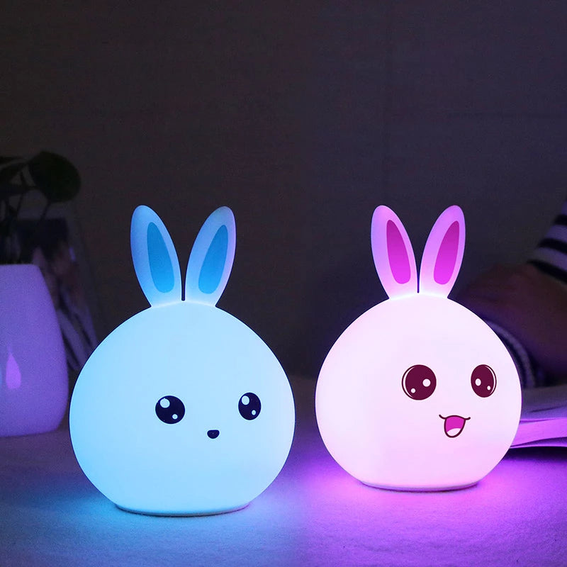 Cute Night Light Animal Rabbit Night lamps Touch Sensor Silicone LED Colorful Lights