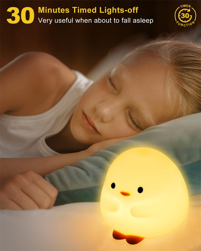 Cute Duck LED Night Lamp Cartoon Silicone USB Rechargeable Sleeping Light Touch Sensor Timing Bedroom Bedside Lamp For Kid Gift Home Decor