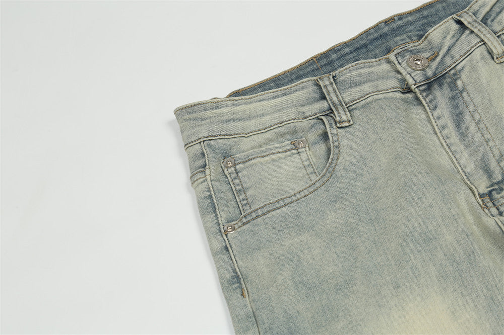 Printed Washed Worn Jeans Men