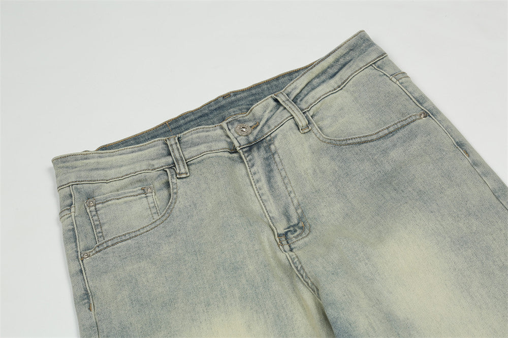 Printed Washed Worn Jeans Men