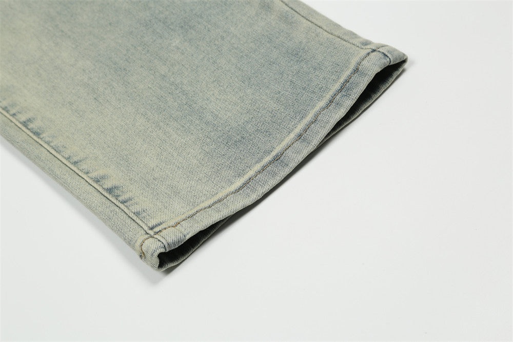 Printed Washed Worn Jeans Men