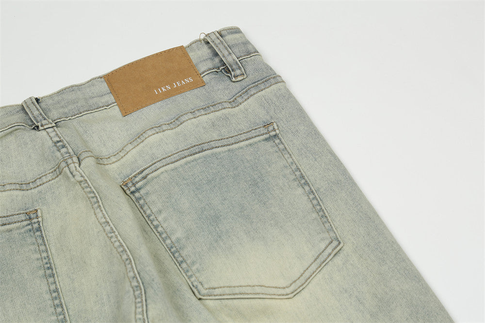 Printed Washed Worn Jeans Men
