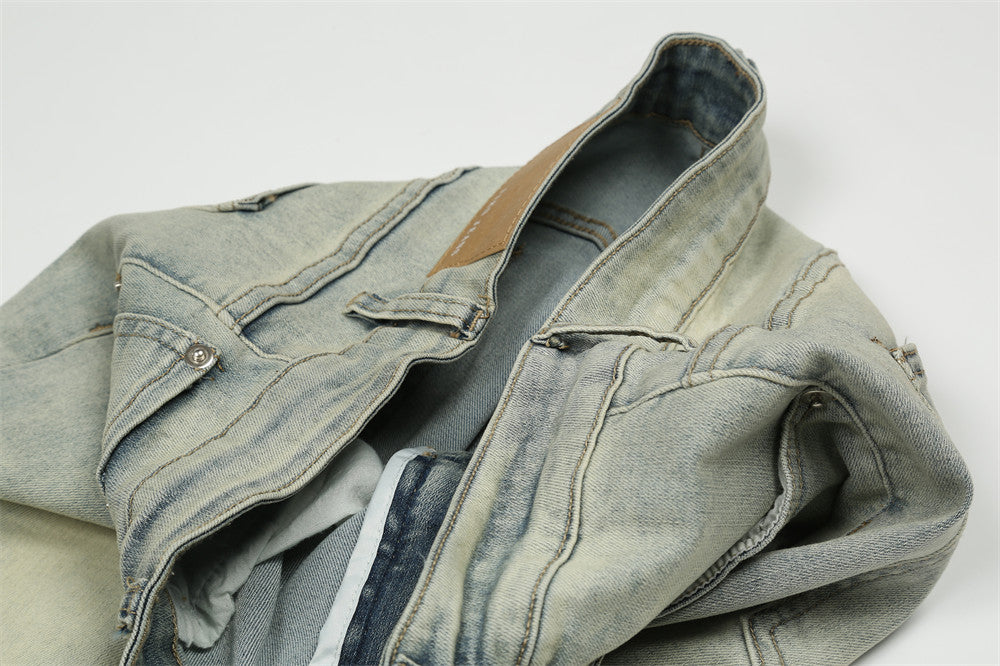 Printed Washed Worn Jeans Men