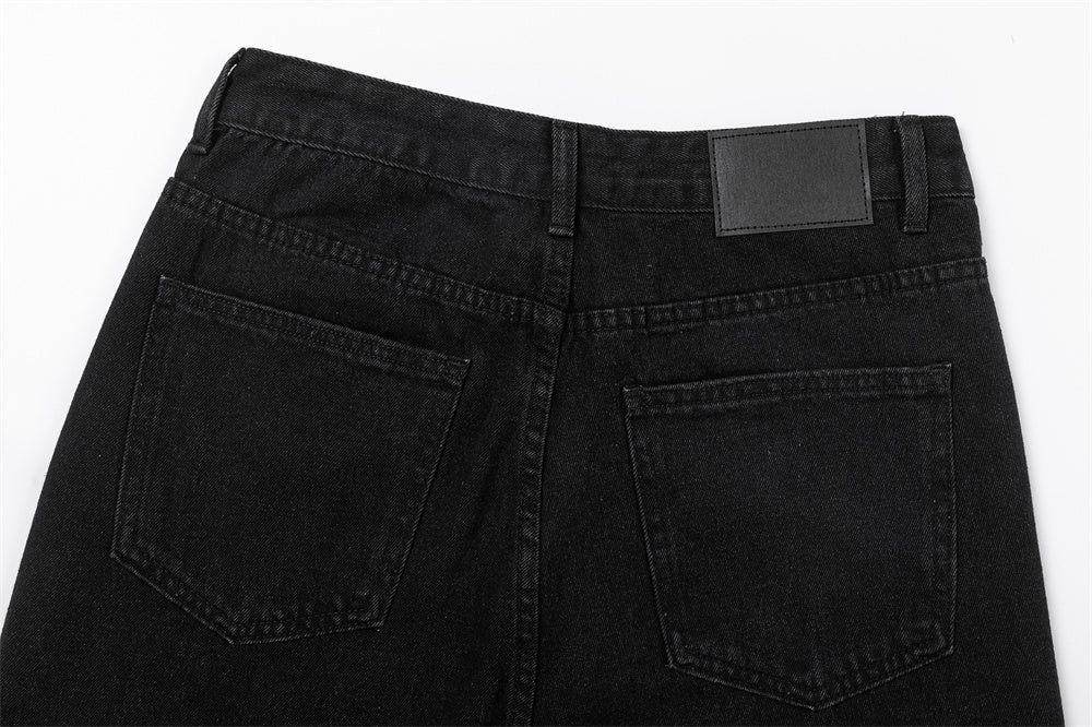 Line Embroidery Straight Jeans Men