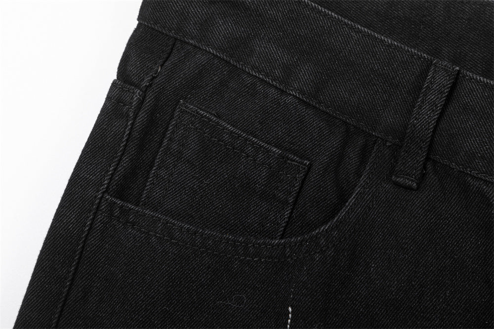 Line Embroidery Straight Jeans Men