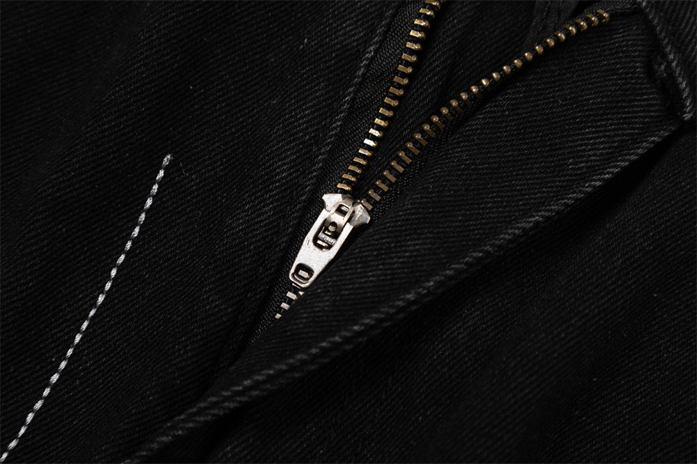 Line Embroidery Straight Jeans Men