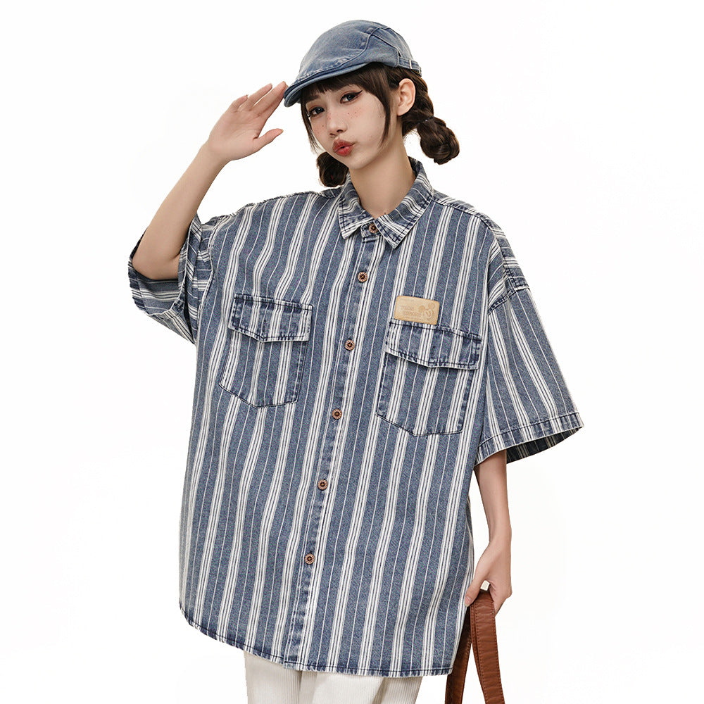 Vertical Stripes Loose Shirt Summer