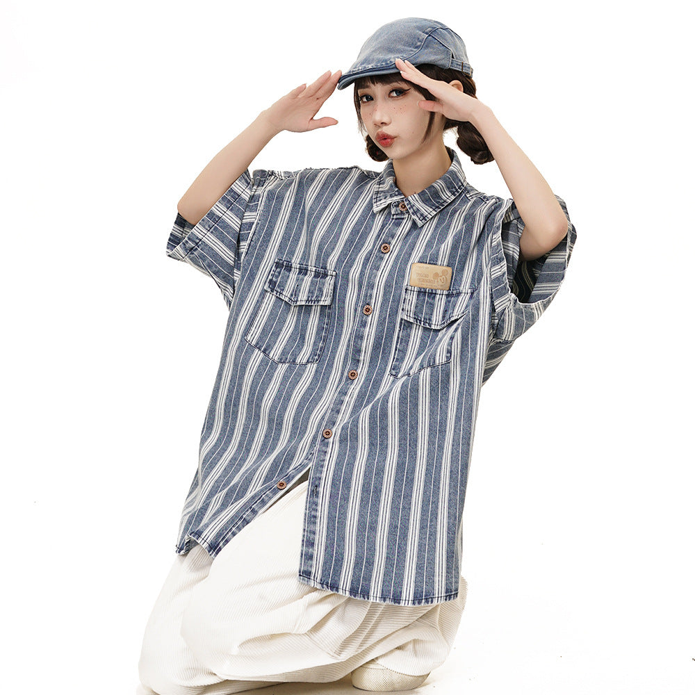 Vertical Stripes Loose Shirt Summer