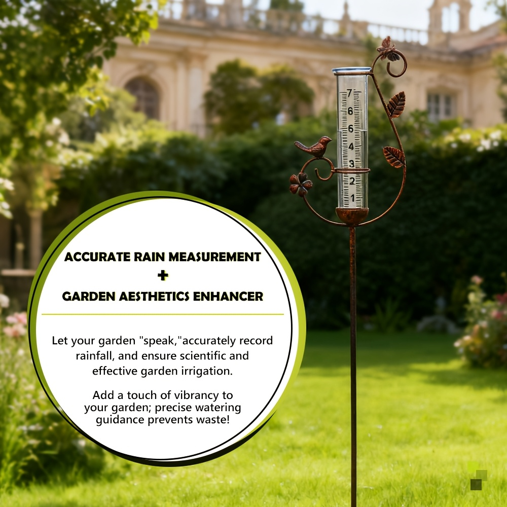 Rain Gauge Outdoor, Decorative 8-Inch Large Capacity Bird Ornament & Metal Spiral Rainfall Collector for Garden — image 6