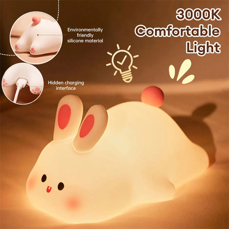 Cute LED Night Light Touch Sensor Cartoon Kid's Nightlights Big Face Rabbit Silicone Night Light Christmas Gift Bedside Lamp Home Decor