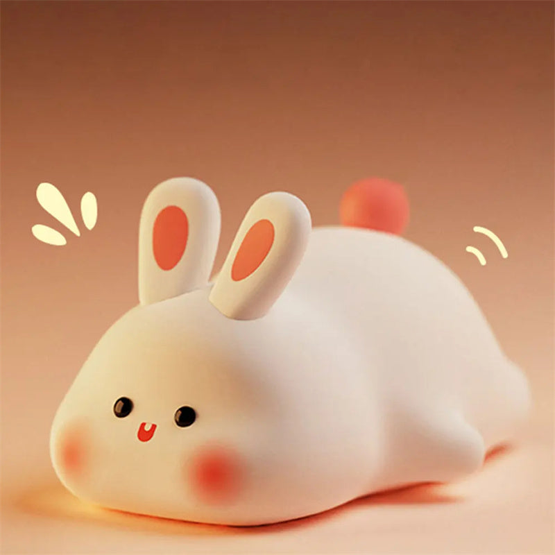 Cute LED Night Light Touch Sensor Cartoon Kid's Nightlights Big Face Rabbit Silicone Night Light Christmas Gift Bedside Lamp Home Decor