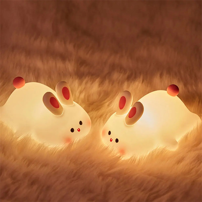 Cute LED Night Light Touch Sensor Cartoon Kid's Nightlights Big Face Rabbit Silicone Night Light Christmas Gift Bedside Lamp Home Decor