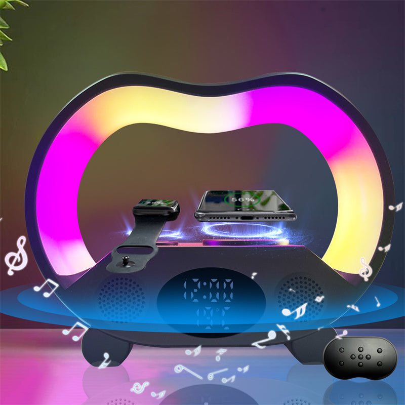 New 6 In 1 Smart Remote Control Bluetooth-compatible Ambience Intelligent LED Table Lamp Multi-function Wireless Charger Night Light Bluetooth-compatible Speaker