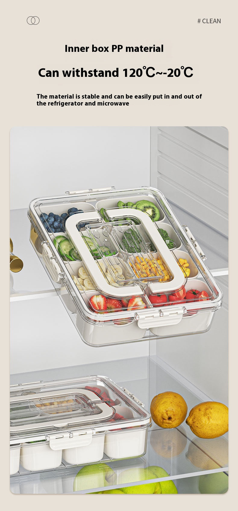 8 Grids Divided Serving Tray Fruits Snack Box Organizer Food Storage Container Seasoning Separator Box Refrigerator Organizer