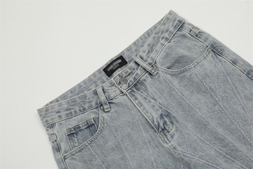 Embroidery Wash Denim Trousers For Men