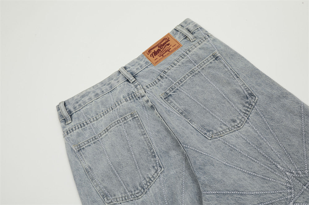 Embroidery Wash Denim Trousers For Men