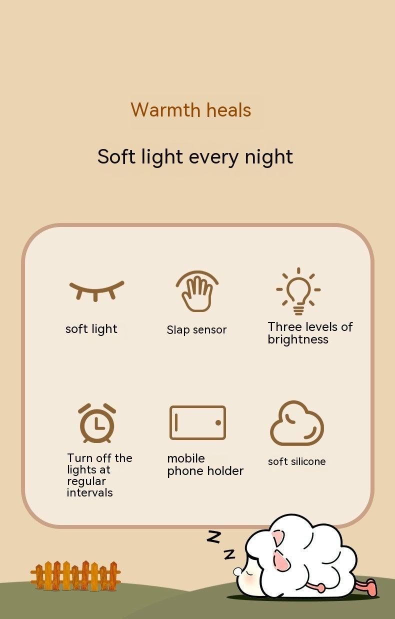 Cute Silicone Night Lights Sheep Cartoon Bedroom Lamp For Children's Room Decor Rechargeable Timing Dimming Sleep Night Light