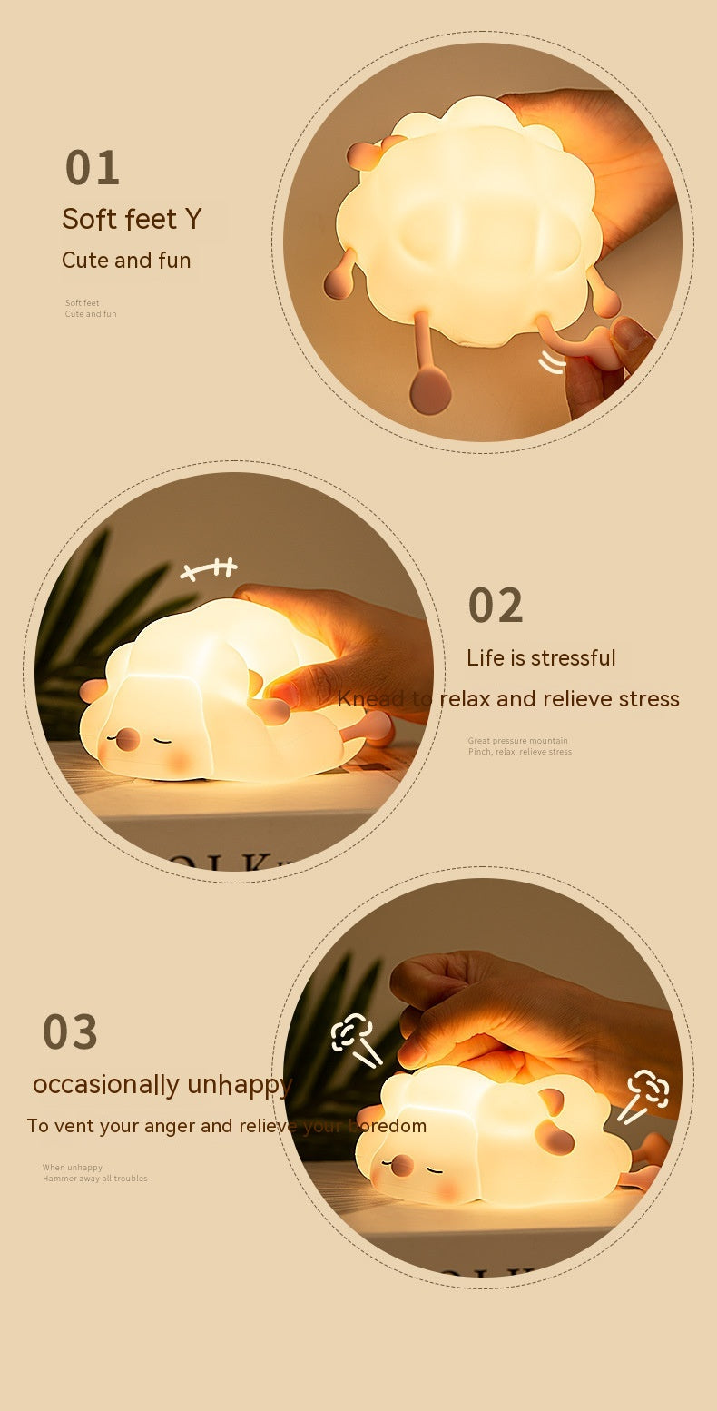 Cute Silicone Night Lights Sheep Cartoon Bedroom Lamp For Children's Room Decor Rechargeable Timing Dimming Sleep Night Light