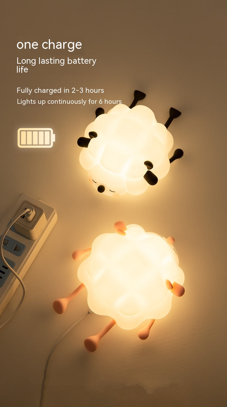 Cute Silicone Night Lights Sheep Cartoon Bedroom Lamp For Children's Room Decor Rechargeable Timing Dimming Sleep Night Light