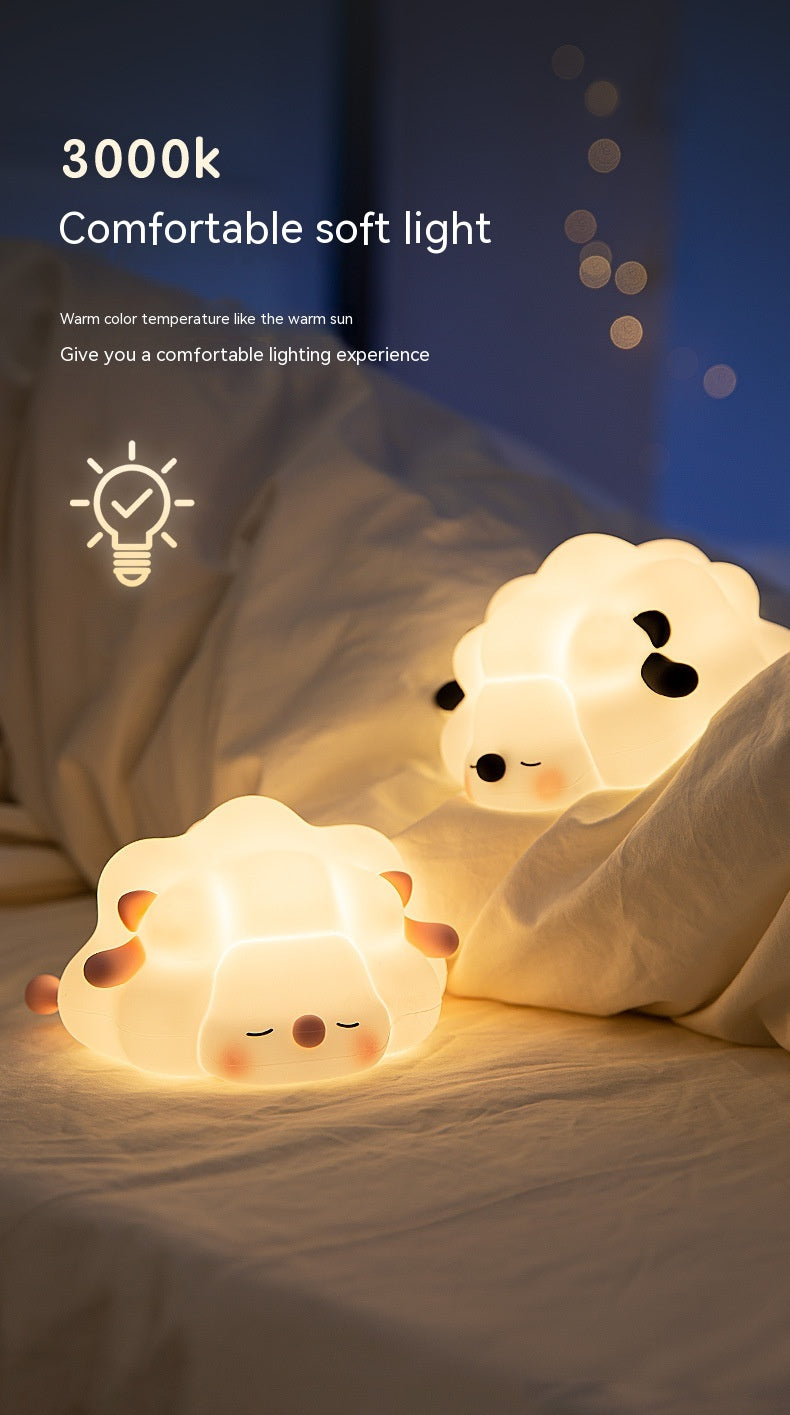 Cute Silicone Night Lights Sheep Cartoon Bedroom Lamp For Children's Room Decor Rechargeable Timing Dimming Sleep Night Light