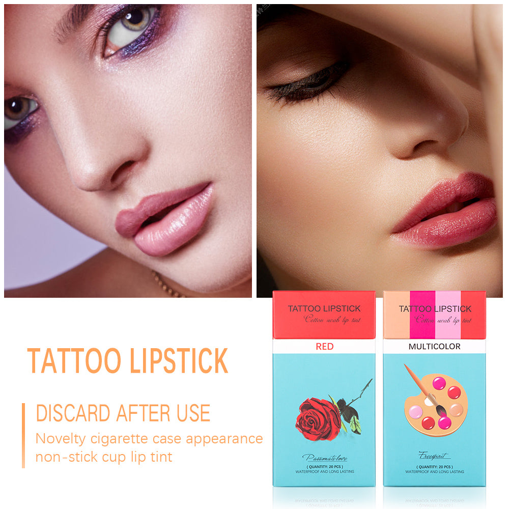 20 Pcs Set Cotton Swab Lipsticks For Outdoor Portable Lipsticks Cosmetics Waterproof Case Lasting Long Cigarette Liquid Lipstick