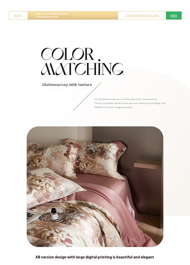 Flower Tencel Digital Printed Four-piece Bedding Set
