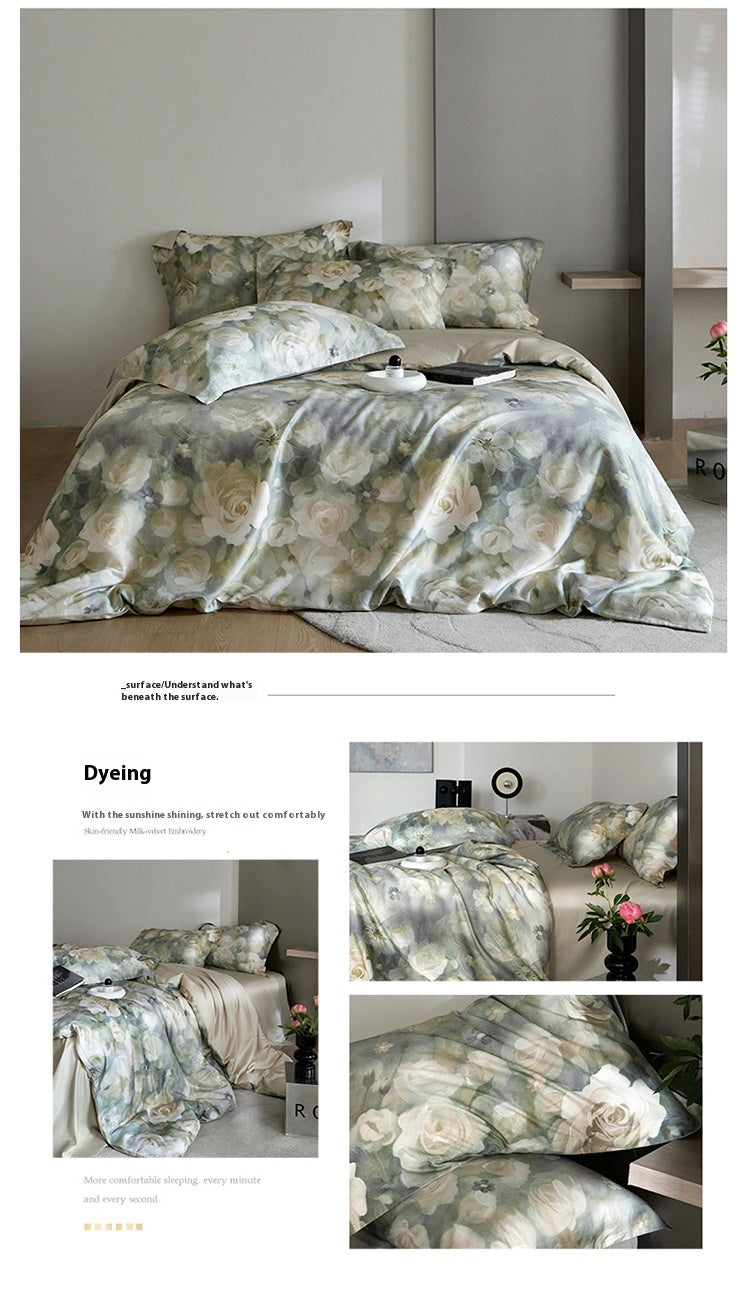 Flower Tencel Digital Printed Four-piece Bedding Set