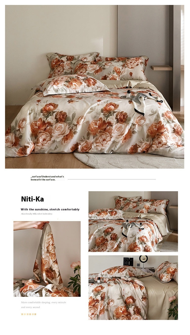 Flower Tencel Digital Printed Four-piece Bedding Set