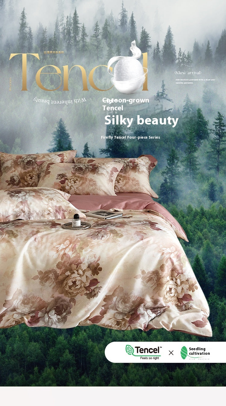 Flower Tencel Digital Printed Four-piece Bedding Set